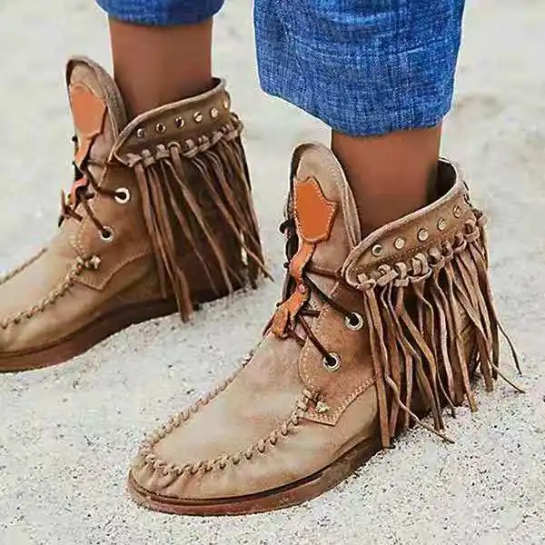 

Big Size 35-43 Thick-soled Fringed Women's Ankle Boots Shallow Fashion Ladies Casual Martin Boots Rubber Female Flat Boots