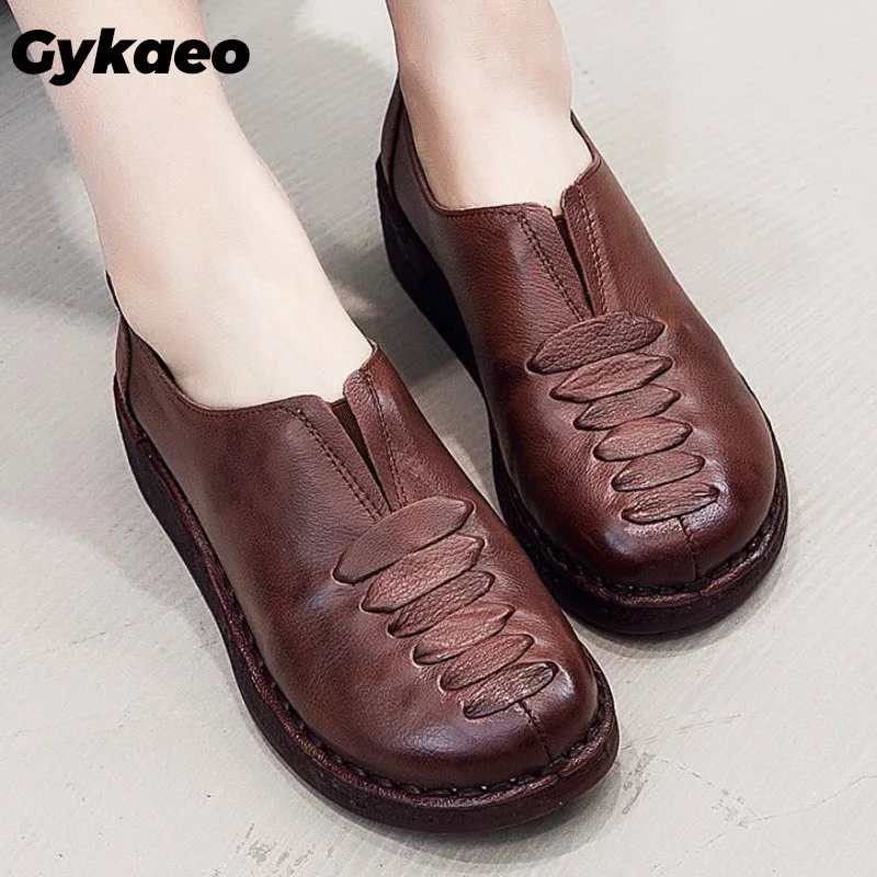 Туфли Gykaeo женские из натуральной кожи мягкие лоферы плоская подошва ручная