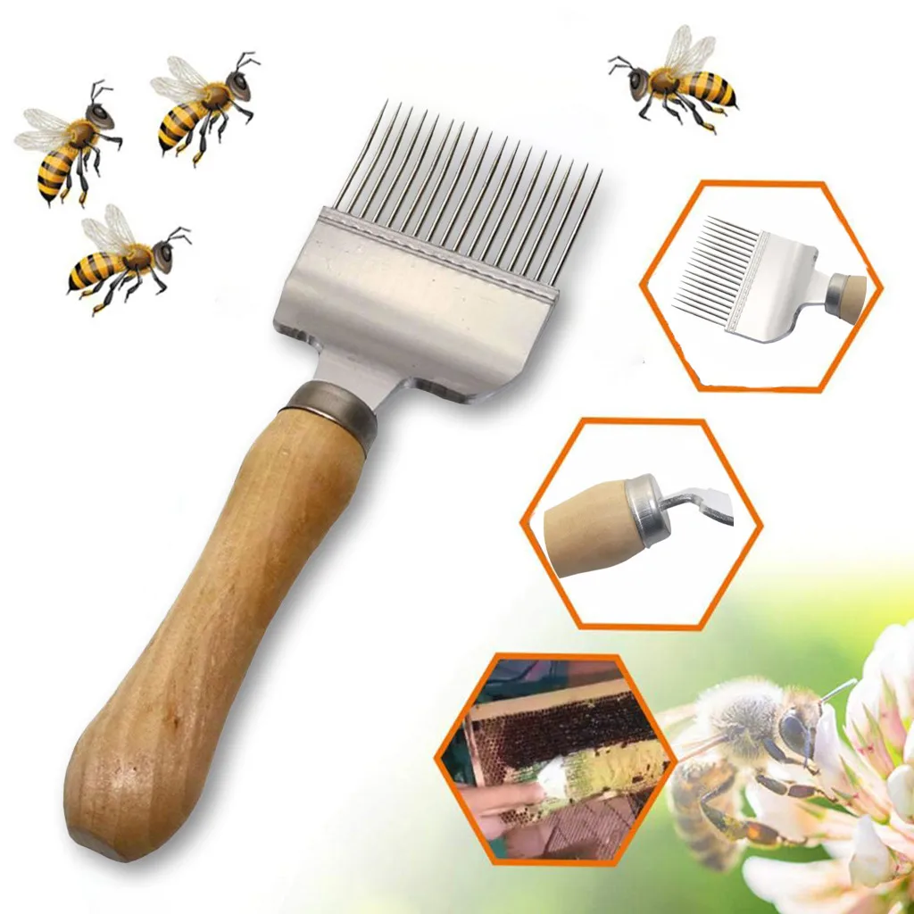 

Hot Sale Stainless Steel Bee Hive Uncapping Honey Fork Scraper Shovel Comb Uncapping Fork Beekeeping Tool Wooden Handle Knife#W