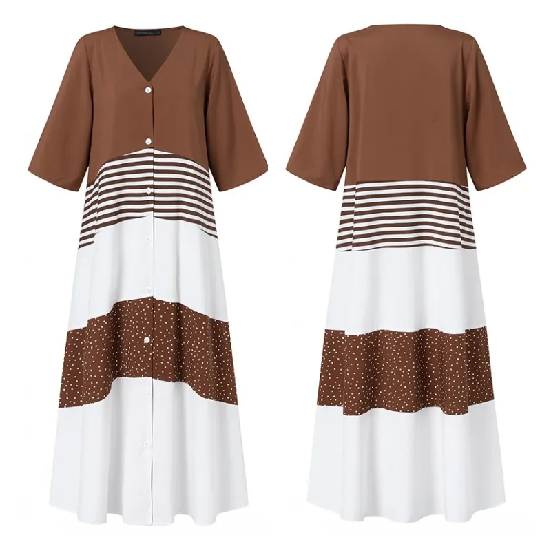 Women Stiching Sundress ZANZEA 2022 Elegant Summer Shirt Dress Half Sleeve Printed Maxi Vestidos Female V Neck Robe 