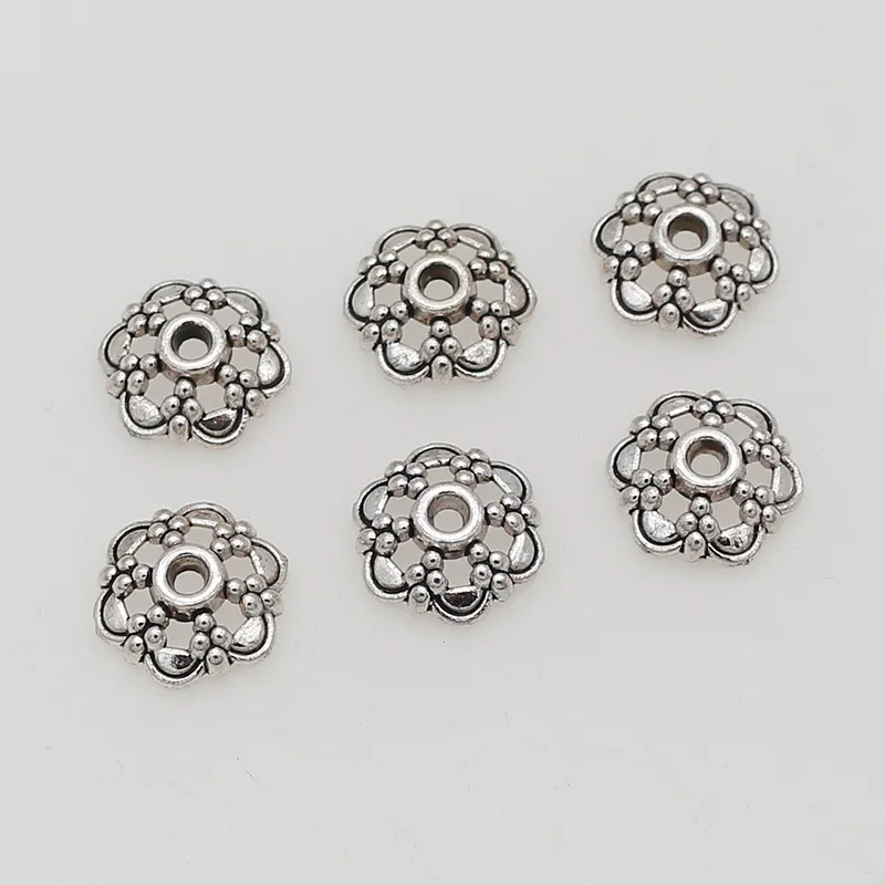 

50 шт./лот античные серебряные пустотелые шапочки для бусин в форме цветка 13 мм Хорошее качество ювелирные изделия из цинкового сплава розет...