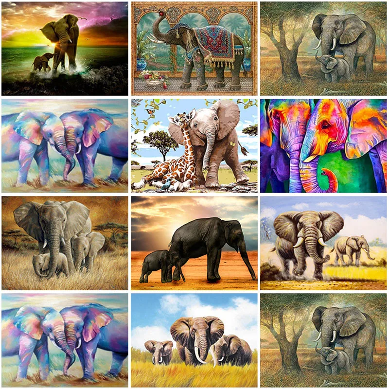 

Elephant Family DIY 5D Diamond Painting Full Round Drill Resin Animal Diamond Embroidery Cross Stitch Mosaic Art Home Decor Gift