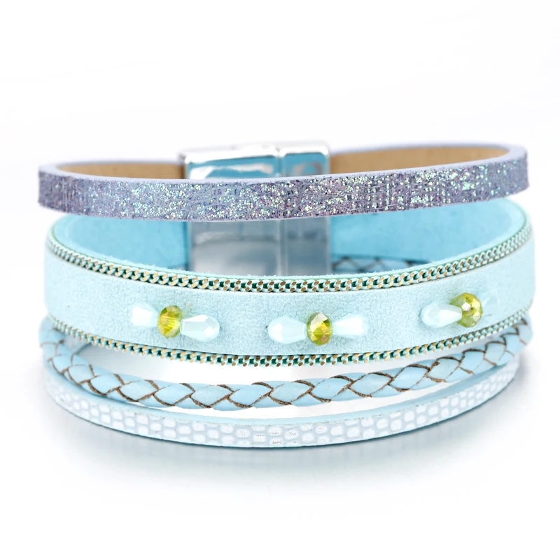 

Amorcome Rhinestone Star Leather Bracelets For Women Bracelets & Bangles Braided Mulitilayer Layers Wrap Bracelet Femme Jewelry
