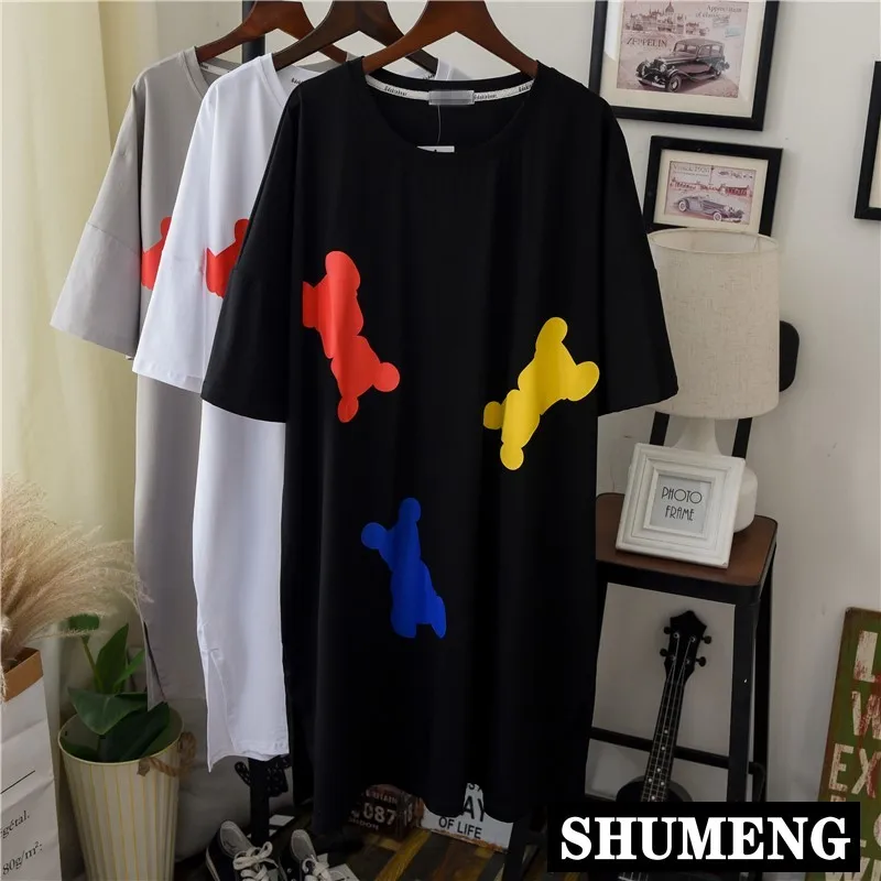 Plus Size Cotton Tee Dress 2020 Summer Women Short Sleeve Oversized T Shirt Knee Length Pregnant Mom Casual Loose Dresses | Женская