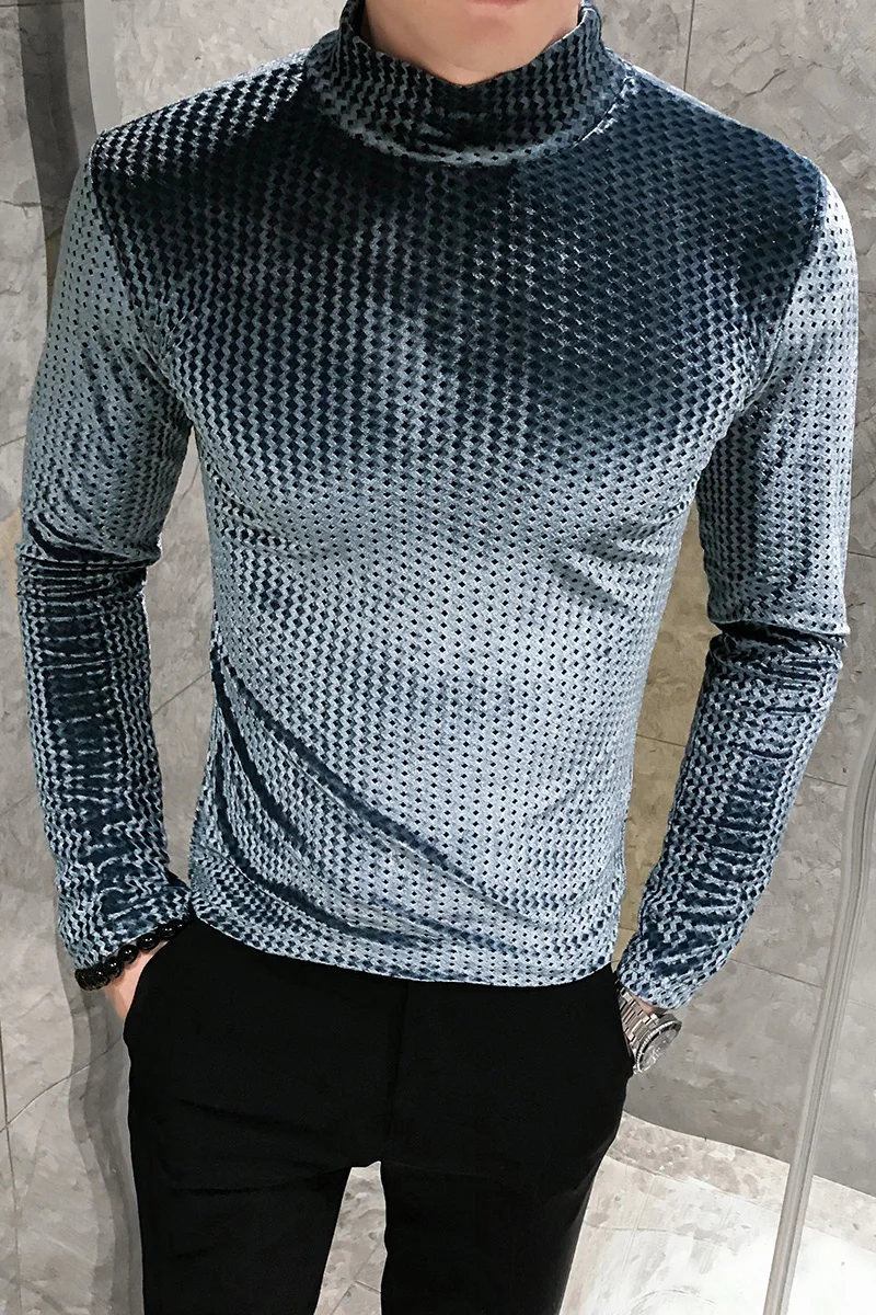 С высоким плотно облегающим шею воротником Британский Стиль Футболка мужская