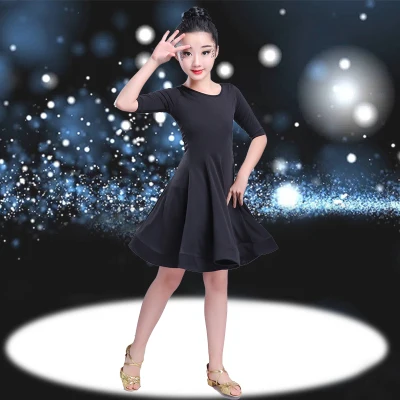 black mid sleeve Карнавальная джазовая танцевальная одежда для девочек, костюм, Детские современные костюмы для латинских танцев, вечерние платья для танцев, детское платье для танцев, одежда для девочек - Цвет: black mid sleeve