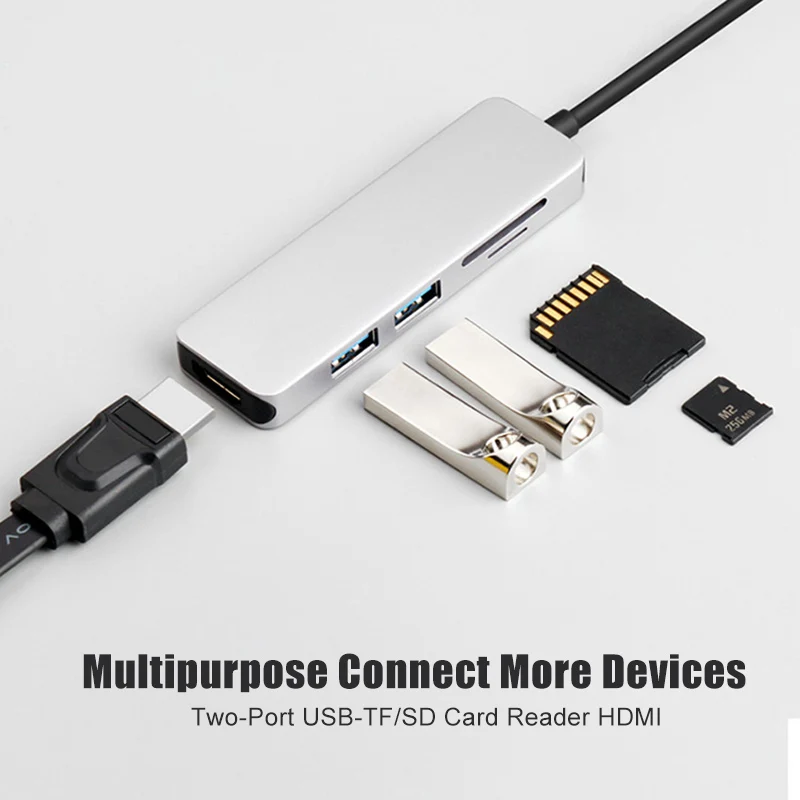 USB-C Hub HDMI Adapter 5 in 1 Dongle USB Type-C to Card Reader 2 Ports @JH | Электроника