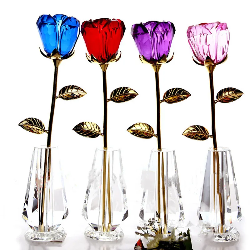 Миниатюрная розовая Цветочная ветка из Искусственного хрусталя роза с