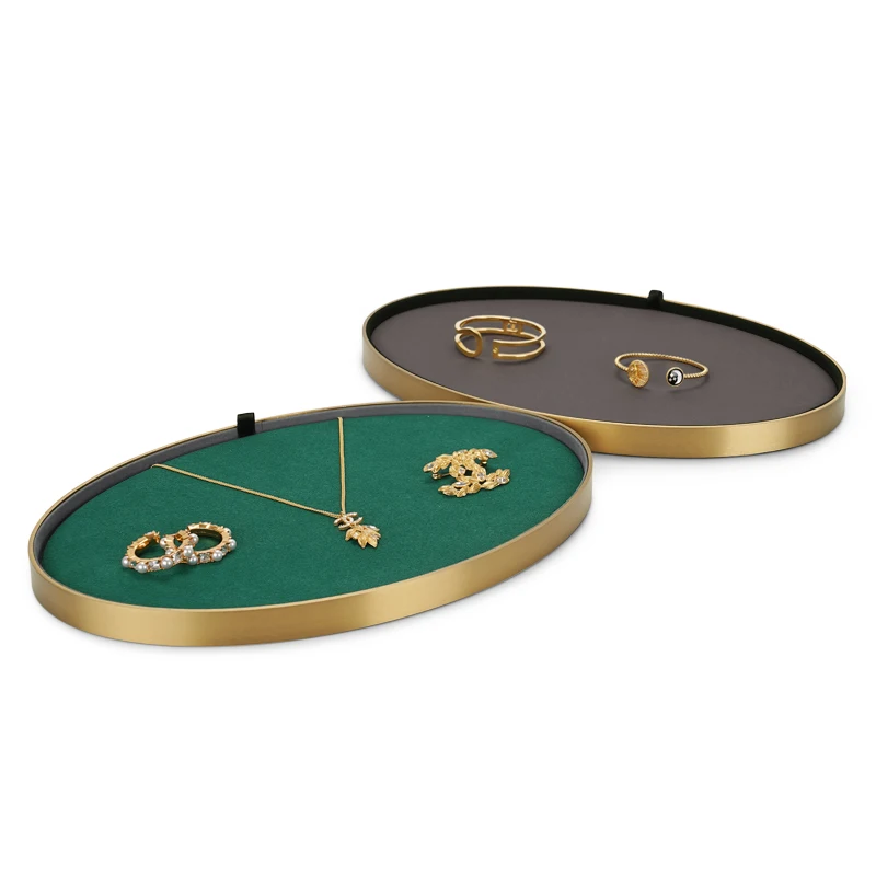Oirlv New Brushed Metal Two-Color Surface Jewelry Tray Jewelry Necklaces Rings Display Storage Display Tray Props
