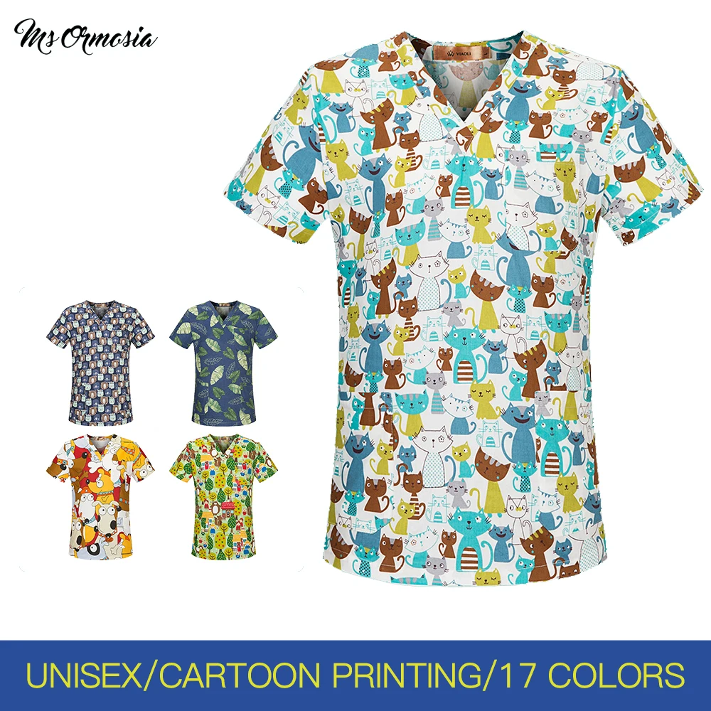 Новая цветная хлопковая Униформа с цветочным принтом в виде животных униформа