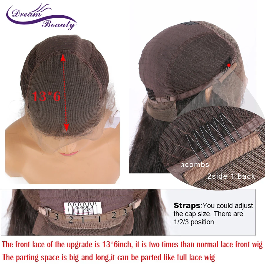 Dream Beauty 13х6 глубокая часть кружевные передние парики Remy бразильские волосы