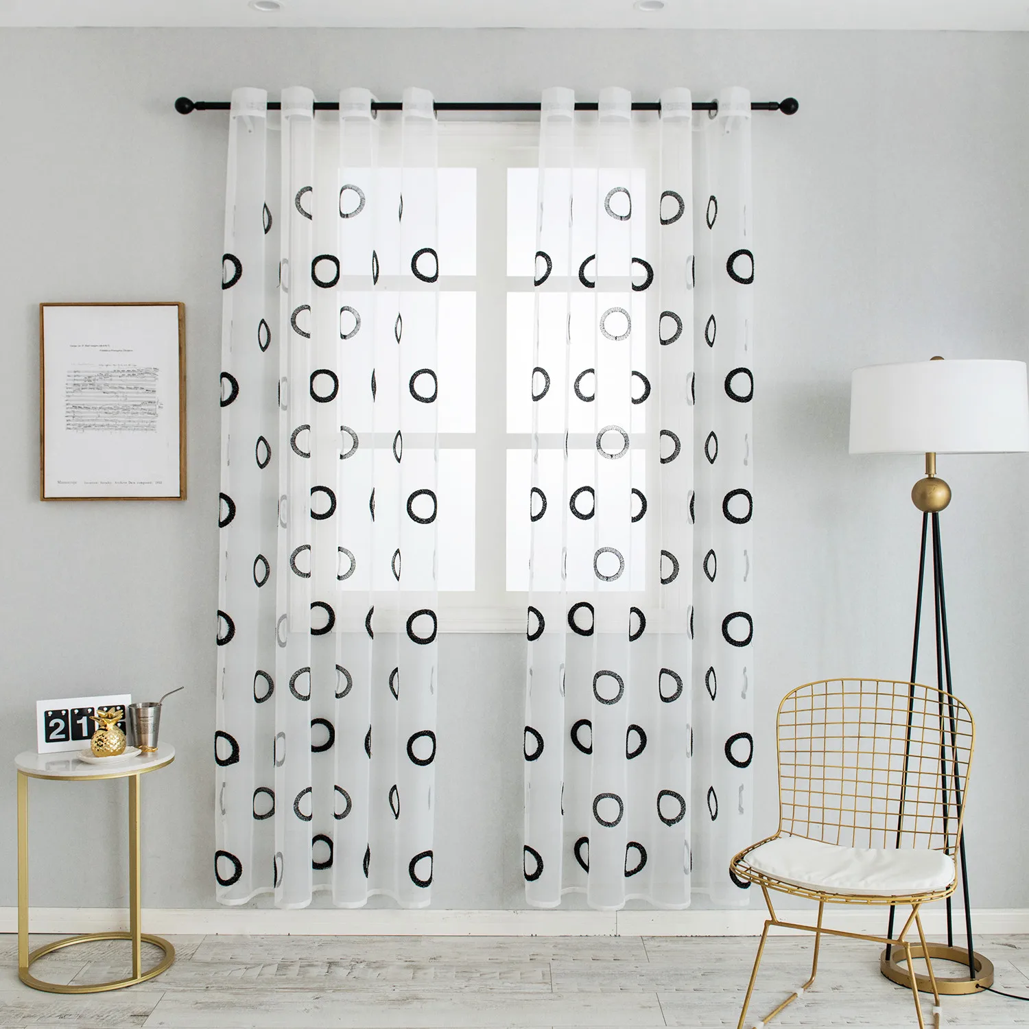 YokiSTG прозрачные шторы с вышивкой и бесконечными кругами для гостиной спальни