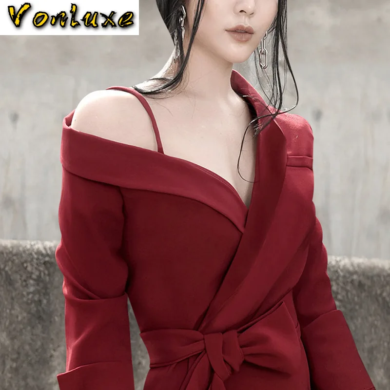 Элегантное пикантное офисное Дамский Плащ платье блейзер с поясом женское