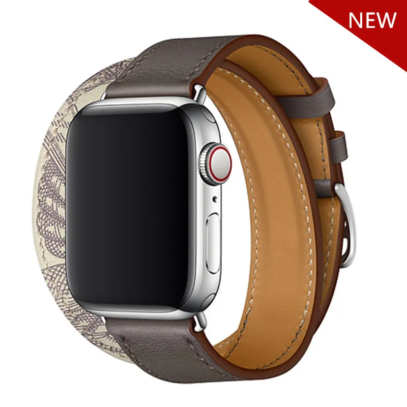 gray white Кожаный ремешок Double tour для apple watch, ремешок для apple watch 5, 4, 3, ремешок 44 мм, 40 мм, correa iwatch 42 мм, 38 мм, ремешок для часов correa - Цвет ремешка: gray white