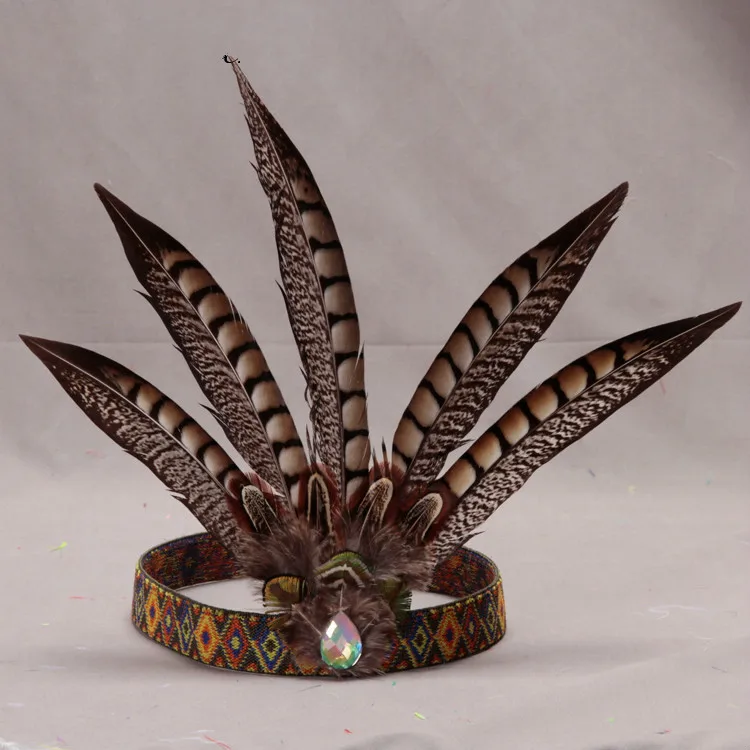 Indian Feather Headband Pheasant Hair Decorated African Emirates Hat Catwalk Show Performance Props Feather Headcraft Headdress
