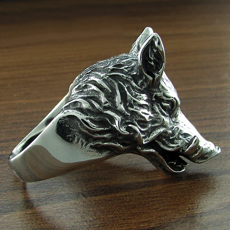 Властные 316L кольца из нержавеющей стали дикий кабан мужские Sus Scrofa панк