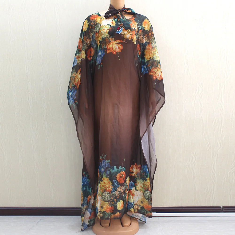

African Dashiki Dress Chiffon Print Pattern Hijab Cotton Elegant Muslim Abaya Bazin Robe Gowns Broder Riche Sexy Lady Party
