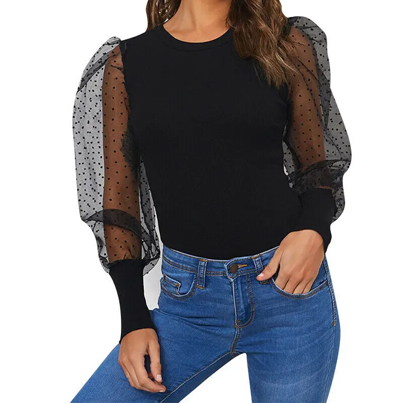 Женское сетчатое сексуальное боди с длинным рукавом блузки женские осенние топы