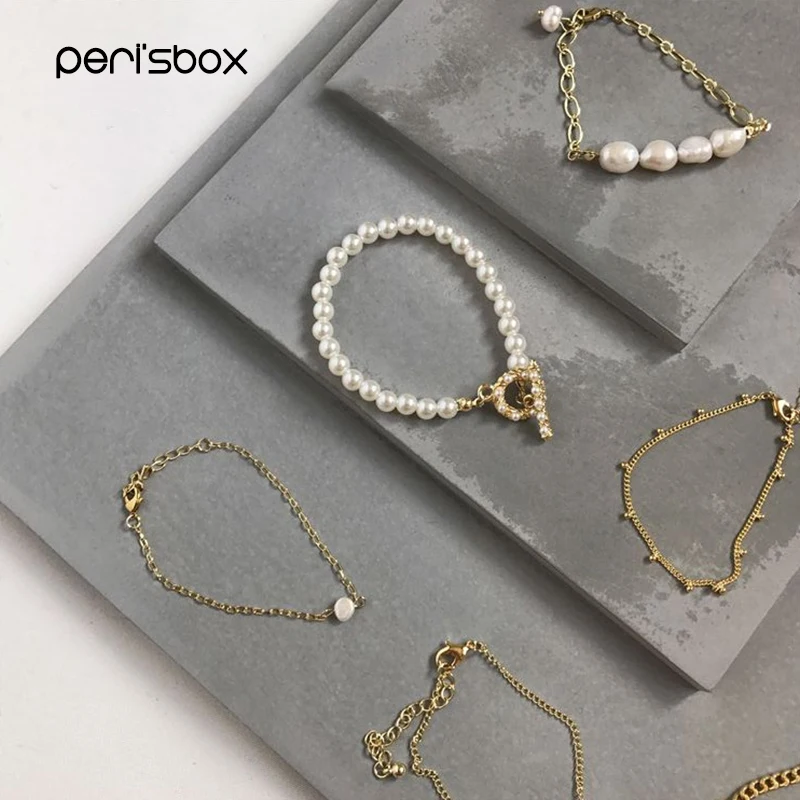 Peri'sbox шикарный золотой браслет-цепочка с застежкой жемчужные браслеты