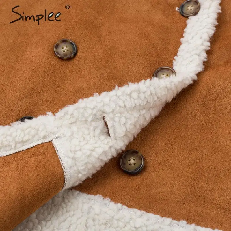 Simplee винтажные коричневый осенние пальто замшевые лоскутные изделия