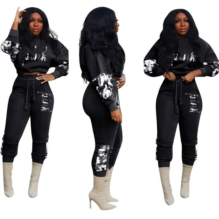 Женский спортивный костюм с камуфляжным принтом повседневный комплект из двух