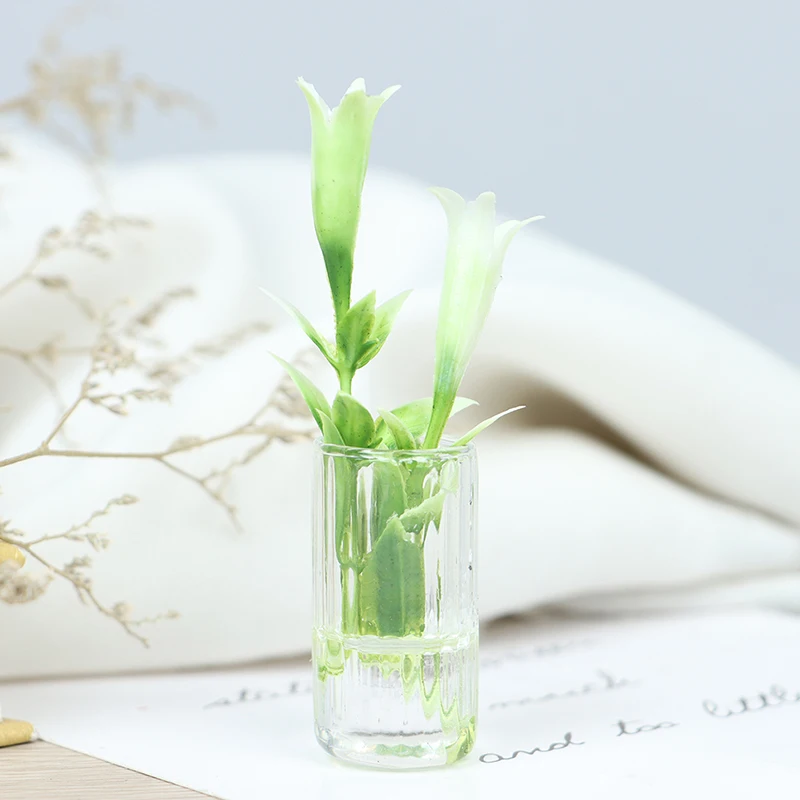 

1Pc 88*20mm Simulation Potted Plants Dollhouse Miniature Glass Bottle Lily Flower Green Plant In Pot Home Decor