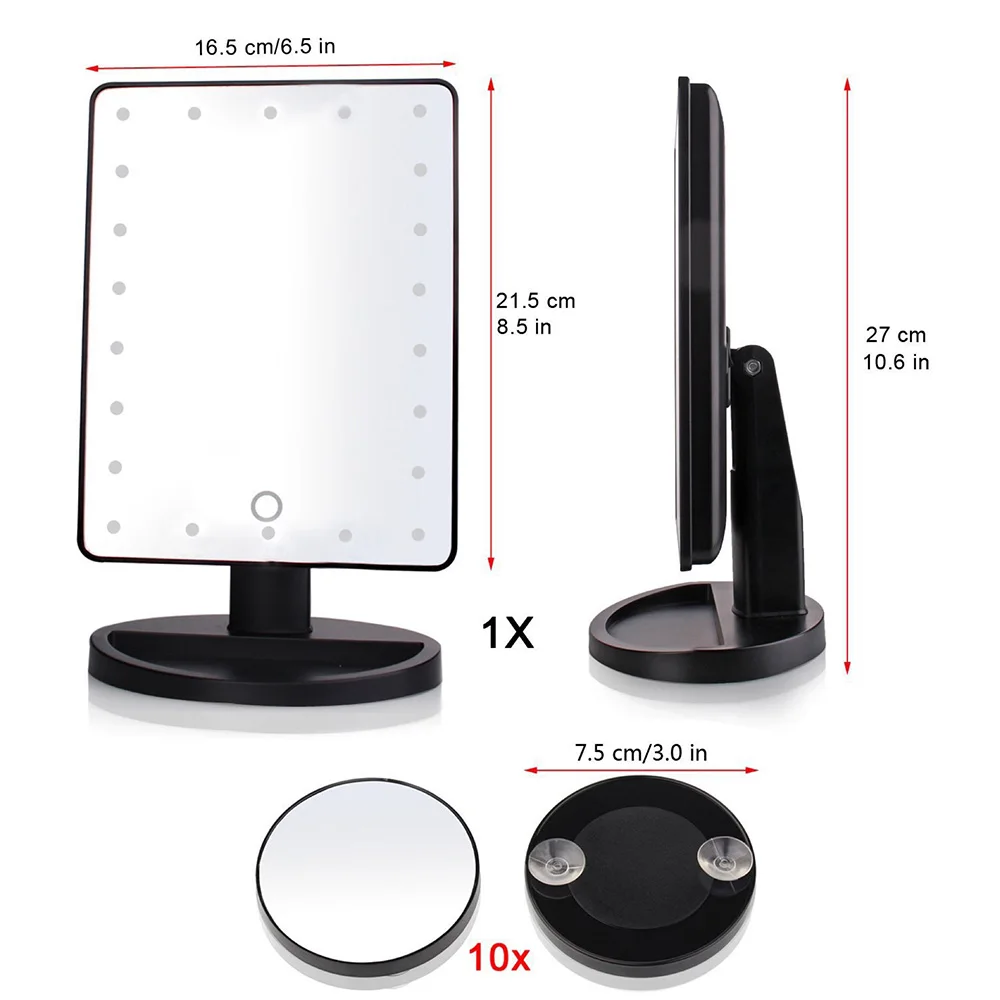 22 лампы светодиодный светильник-зеркало для макияжа с сенсорным экраном, светильник s 10x увеличительное зеркало для макияжа с USB или батареей Регулируемая столешница