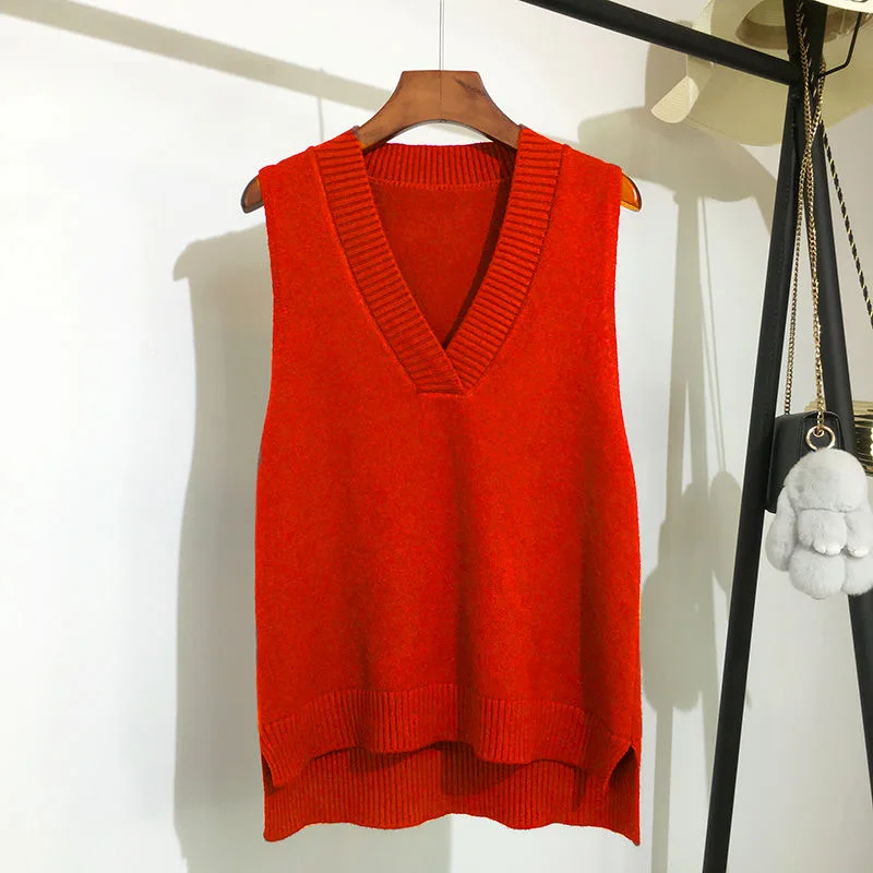 

V-neck knitted vest women's sweater autumn and winter new Korean loose wild sweater vest sleeveless sweater