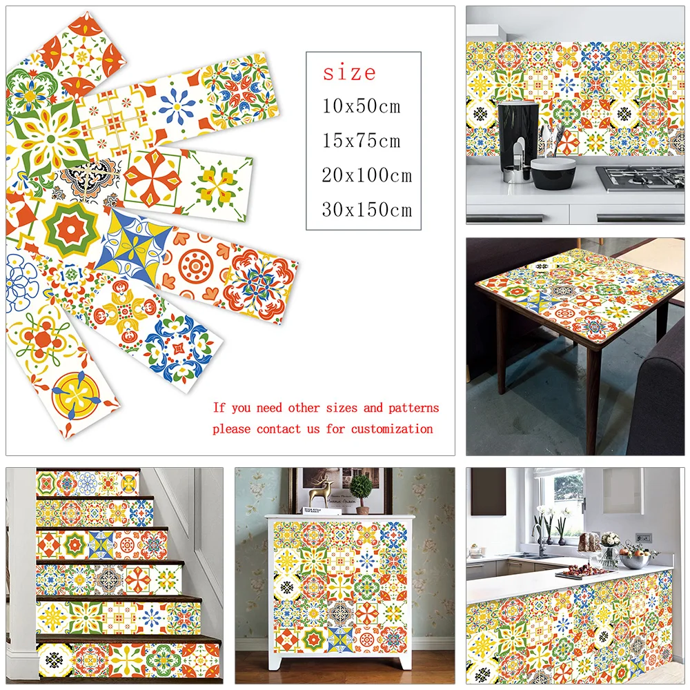 Желтые и красные цветы узор плитка в полоску наклейки на стену Ванная комната