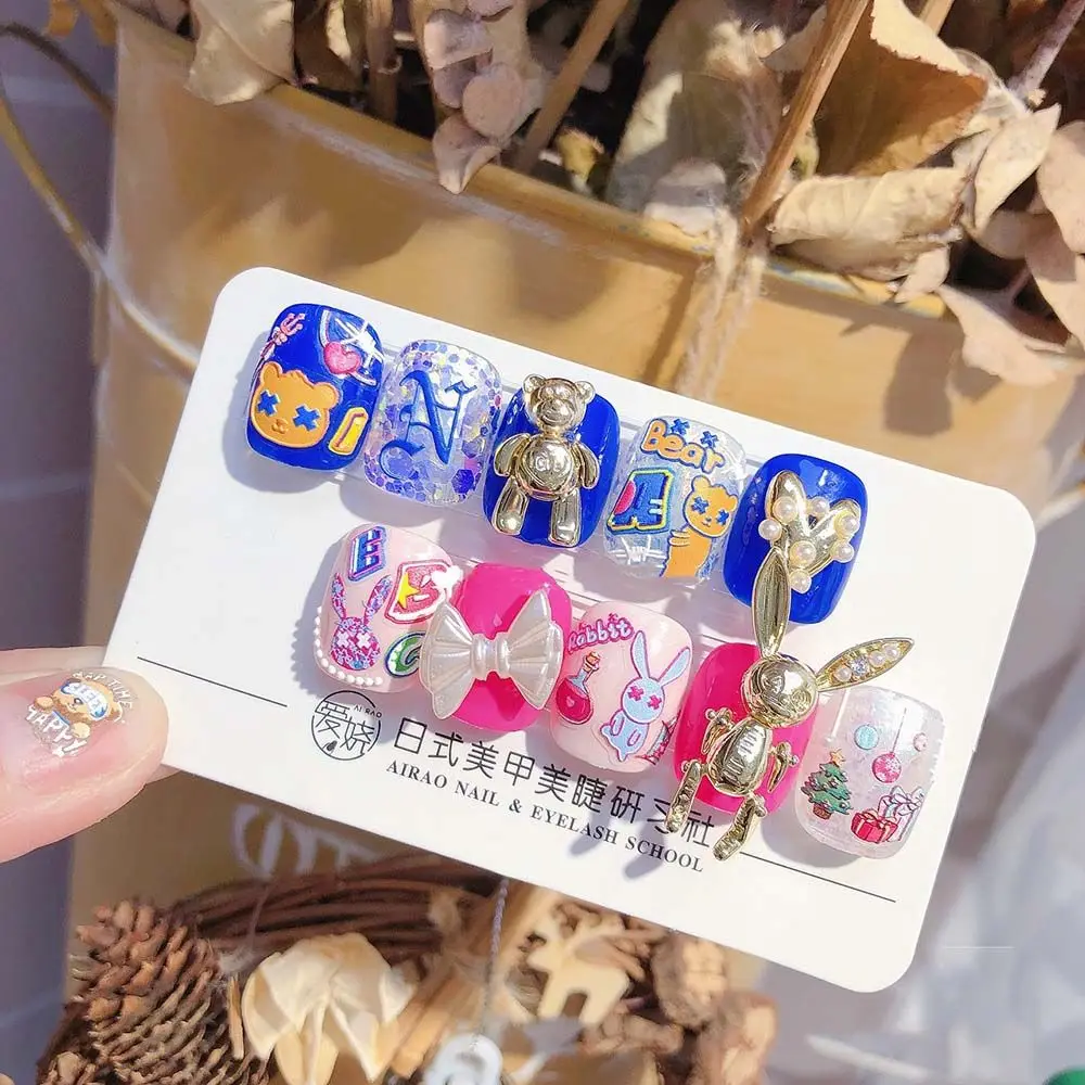 

1 Sheet 5D Embossed Nail Stickers Doodle Small Bear Patterns Nail Art Decorations Decals Letter Rabbit Nail Adhesive Stickers