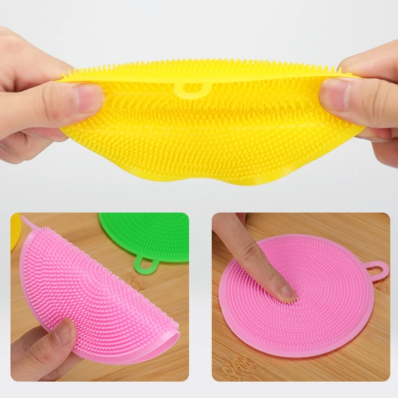 Многофункциональная цветная силиконовая щетка для мытья посуды двухсторонняя