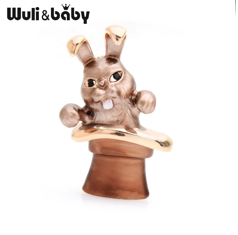 Коричневые эмалированные Броши Wuli & baby в форме шляпы броши кролик Для женщин