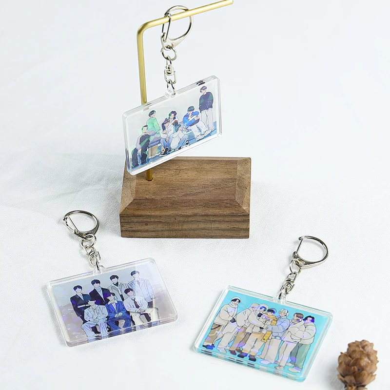 

KPOP Bangtan Boys Cartoon Print Keychains Key Ring Laser Figure J-HOPE JUNG KOOK SUGA V RM JIMIN JIN Keychain Gift For Fans