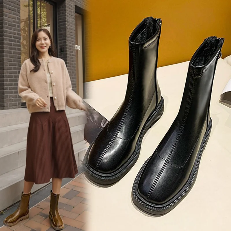 

British style Martin boots female Korean version of the wild 2020 autumn new rear zipper thin boots retro flat ankle boots women