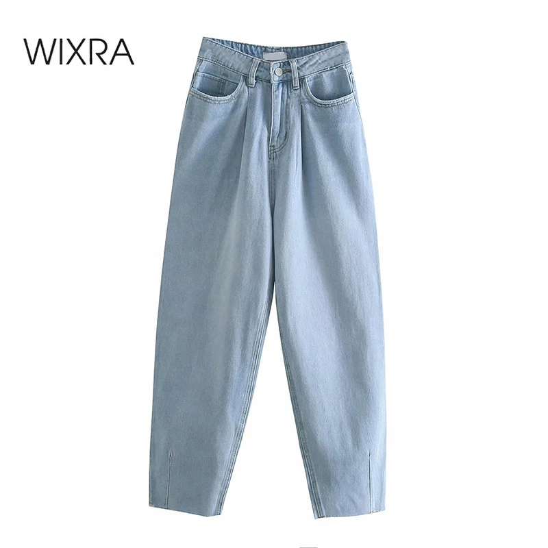 

Wixra High Waist Blue Jeans Womens New Summer Streetwear Zipper Fly Casual Femme Solid Denim Pants Autumn 2021