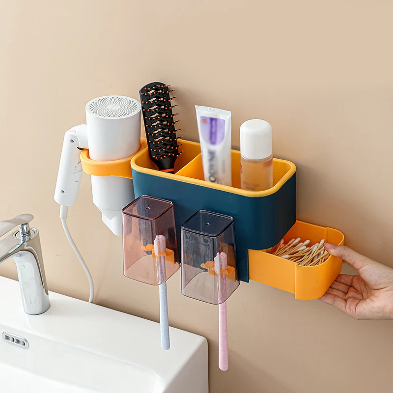 

Wall-mounted Mouthwash Cup Rack Toothbrush Holder Hair Dryer Toothpaste Storage Racks Tooth Brush Dispenser Bathroom Accessories