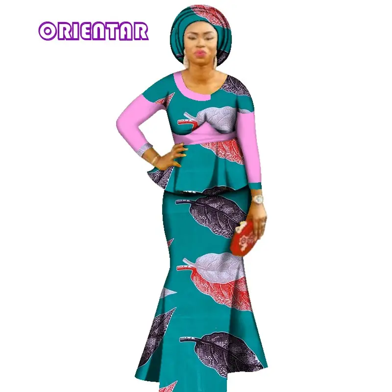 3 Pieces Autumn African Skirts Set Women African Dashiki Tops Skirt Set+Head Scarf Private Custom African Clothing WY2900