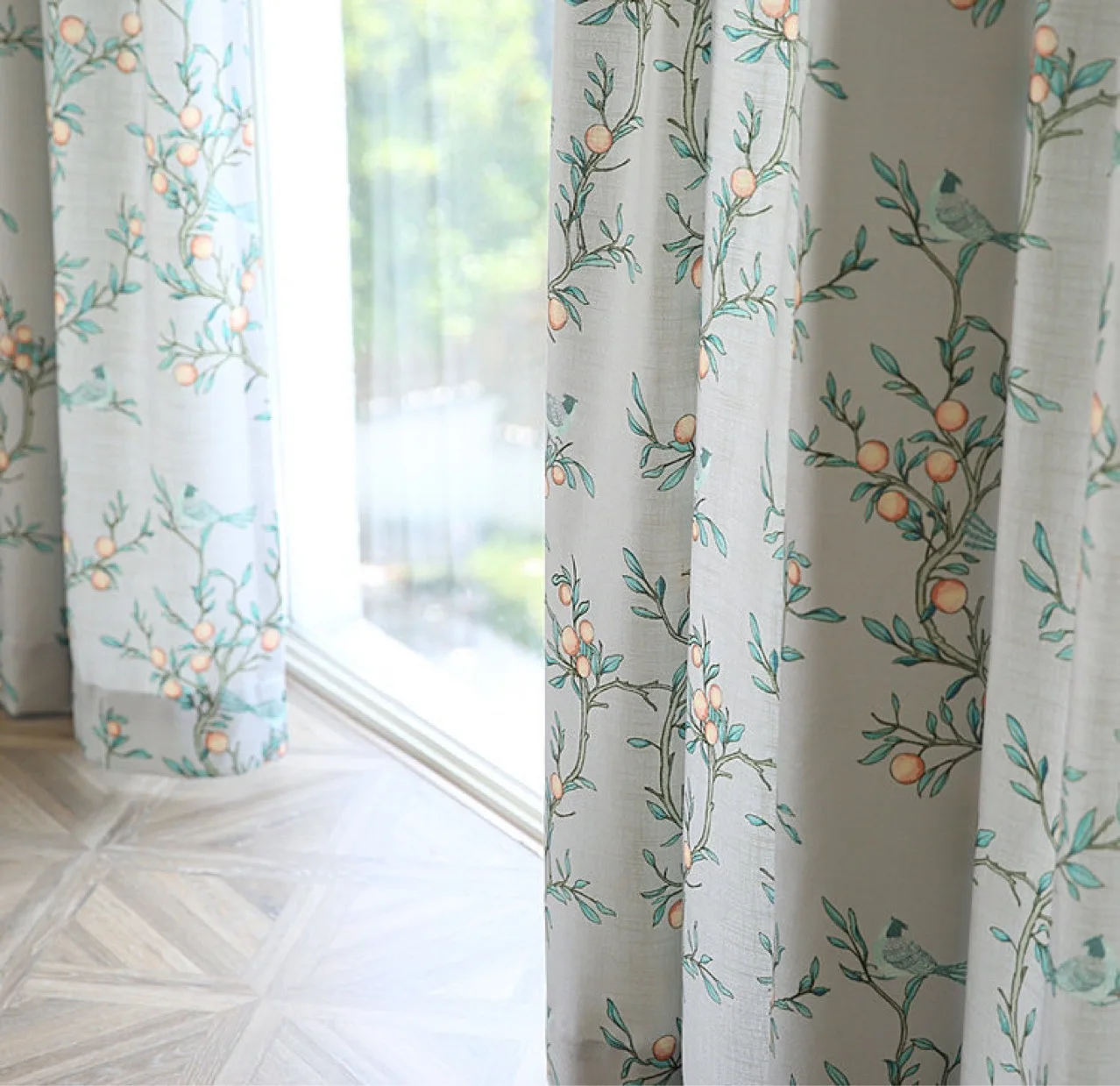 

Nordic Style Semi Blackout Curtains Cotton and Linen Bird Garden American Country Living Room Dining Room Bedroom