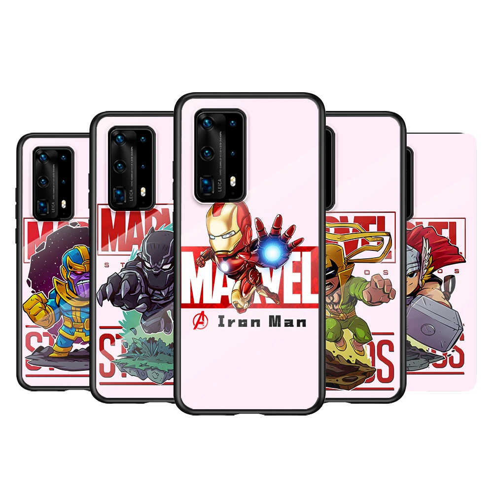 

Tempered Glass Cover Cute Marvel Hero For Huawei P40 P30 P20 P10 Pro Plus Lite 5G 2019 Phone Case