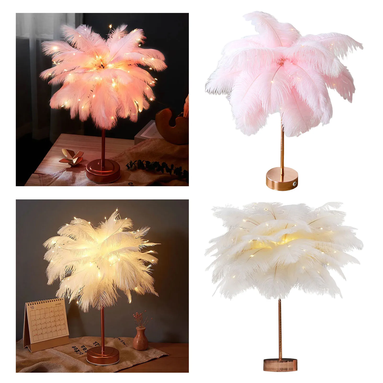 

Feather Table Lamp USB Light Lampshade Wedding Bedroom Porch Dorm Sconces