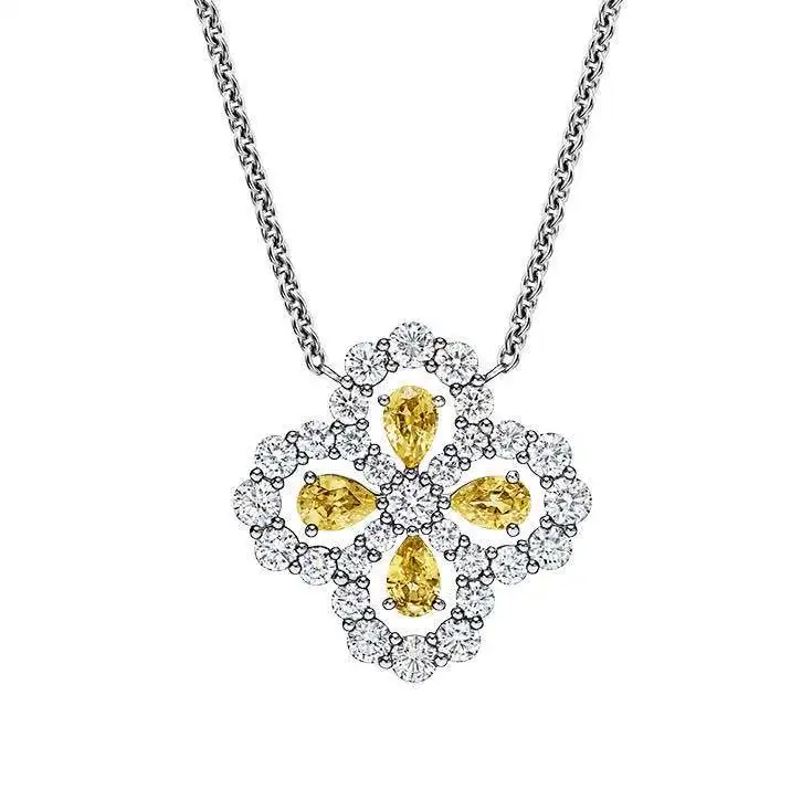 

New S925 Sterling Silver Flower High Carbon Diamond Retro Short Silver Jewelry Fashion Necklace Wholesale