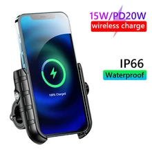 Wireless 15W PD 20W Fast Charging Phone Holder Motorcycle Adjustable Charger Stand Scooter Waterproof Handlebar Mount Bracket