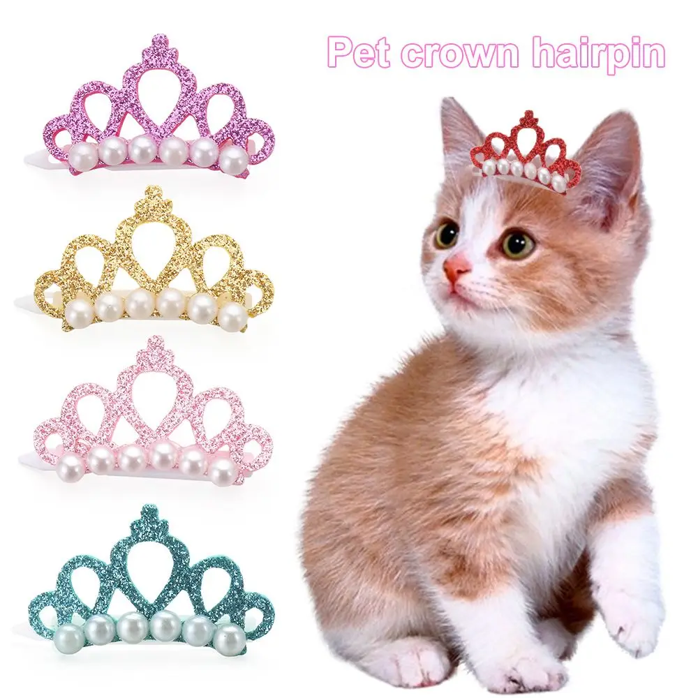 

1pc Small Dogs Faux Pearl Crown Shape Bow Hair Clip Bow Cute Head Decoration For Pets Hair Clip Grooming Cat Bow Pet Accessoires