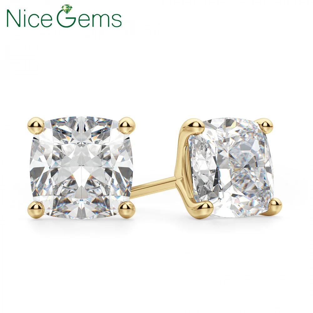 Однотонные женские серьги гвоздики с 4 зубцами nicheems 14 к белое золото цвета карата