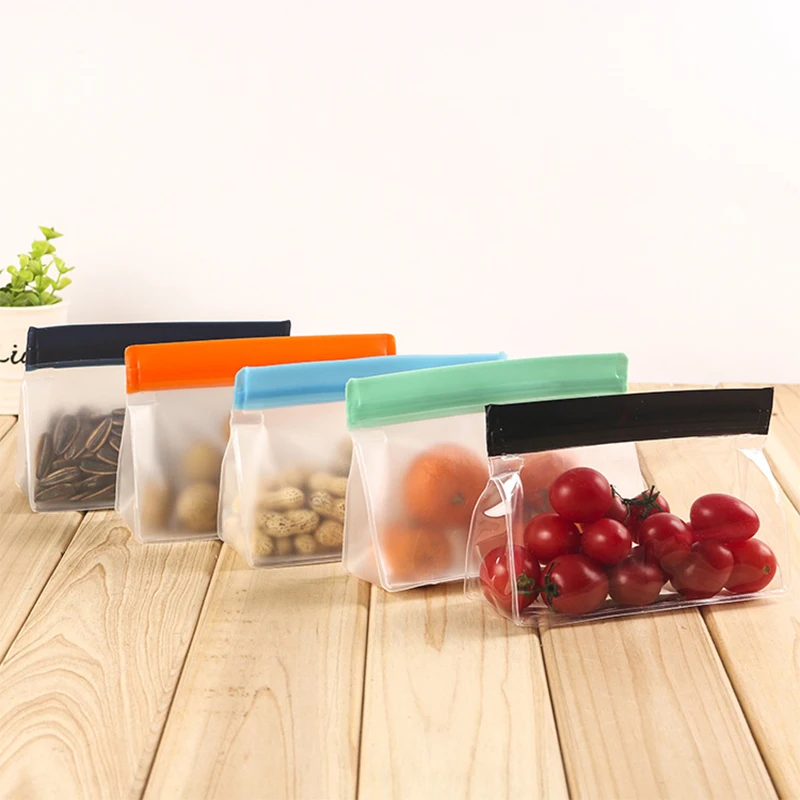 

Reusable PEVA Food Bag Freezer Stand Up Food Storage Bag Silicone Bag Leakproof Top Kitchen Organizer Fresh Shut Bags BPA Free