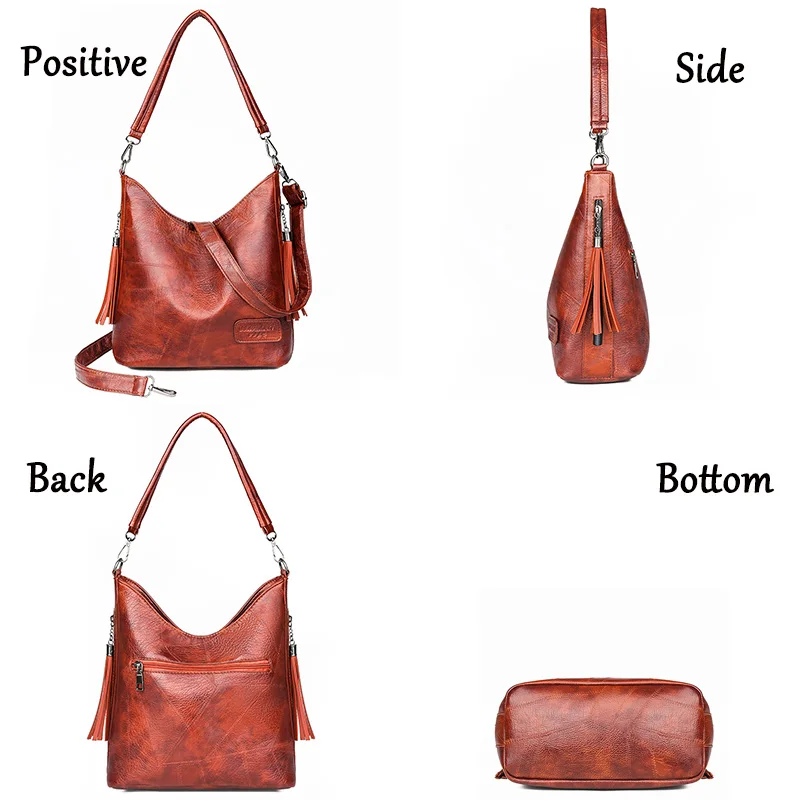 Vintage Female Shoulder Messenger Bag Ladies Soft PU Leather Crossbody Bags For Women Handbag Sac Fashion Tassel Bucket Bag