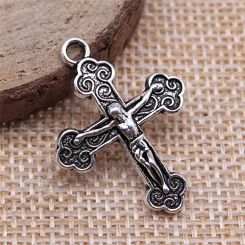 

10pcs Jesus Cross Charms Pendant DIY Metal Jewelry Making Antique Silver Plated 22x29mm