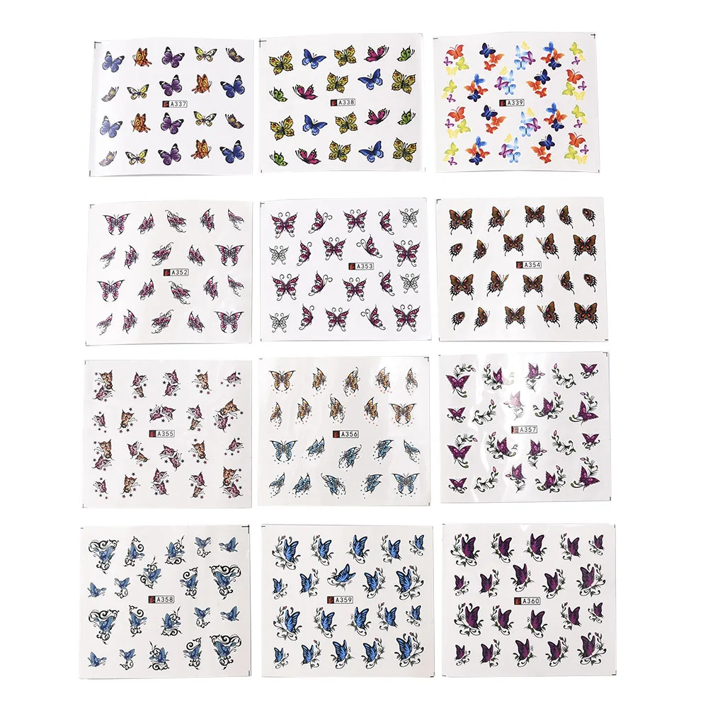 

12Pcs Colorful Transfer Decals Butterfly 3D Nail Sticker Slider for Nail Art Decorations Water Transfer Decal Girl Manicure DIY