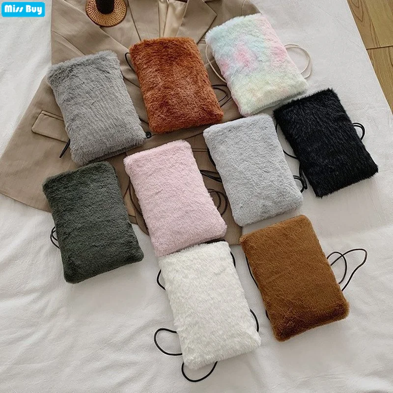 

Plush Crossbody bag for Women Shoulder Messenger Bag Universal Phone Bag Autumn and Winter Cute Small Square Pouch Wallet Purse