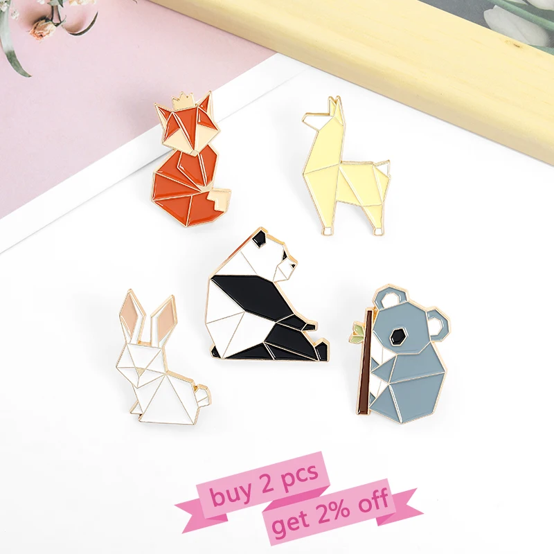 Эмалированная брошь в виде животного оригами лиса панда на заказ коала альпака